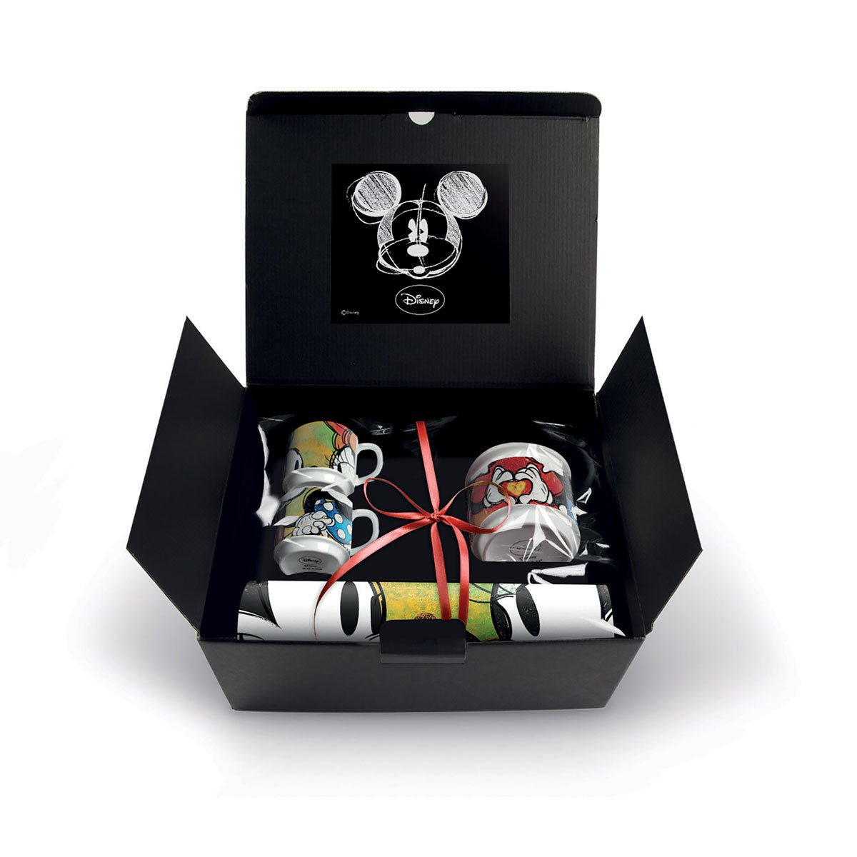 Set 2 Tazze Caffè Impilabili Mickey con Zuccheriera e Tovaglietta